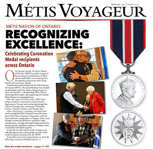 Cover of the latest Métis Voyageur magazine showing community programs and events